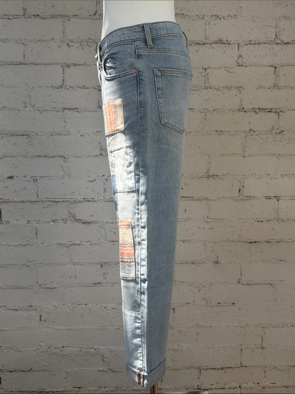 Lucky Legend Boyfriend Mid Rise Relaxed Straight Jeans Patchwork Size 26 - Picture 8 of 16